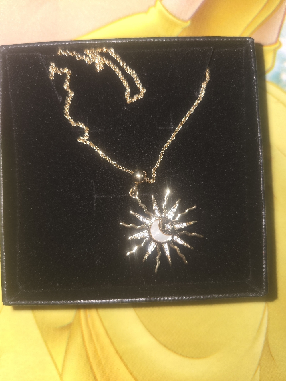 Gold Sun & Crescent Moon Pendant Necklace - Women Jewelry